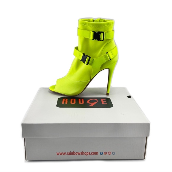RouGE Neon Yellow Elastic Stilettos Ankle Boots 8 - Picture 2 of 6